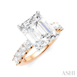 1 1/3 Ctw Emerald Shape Princess and Round Cut Diamond Semi-Mount Engagement Ring in 14K Rose and White Gold