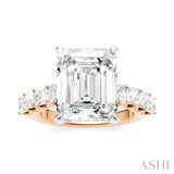 1 1/3 Ctw Emerald Shape Princess and Round Cut Diamond Semi-Mount Engagement Ring in 14K Rose and White Gold