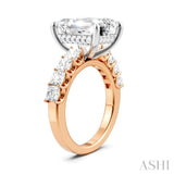 1 1/3 Ctw Emerald Shape Princess and Round Cut Diamond Semi-Mount Engagement Ring in 14K Rose and White Gold