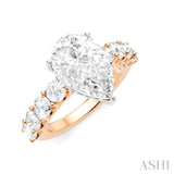 1 1/3 Ctw Pear Shape Round Cut Diamond Semi-Mount Engagement Ring in 14K Rose and White Gold