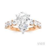 1 1/3 Ctw Pear Shape Round Cut Diamond Semi-Mount Engagement Ring in 14K Rose and White Gold