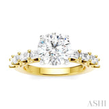 7/8 Ctw Round Shape Emerald and Round Cut Diamond Semi-Mount Engagement Ring in 14K Yellow and White Gold