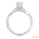 1/6 Ctw Pear Shape Center Marquise Carved Shank Round Cut Diamond Semi-Mount Engagement Ring in 14K White Gold