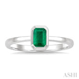 6X4 MM Bezel Set Emerald Precious Solitaire Ring in 14K White Gold