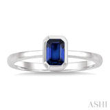 6X4 MM Octagon Shape Sapphire Precious Solitaire Ring in 14K White Gold