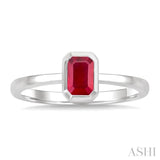 6X4 MM Octagon Shape Ruby Precious Solitaire Ring in 14K White Gold
