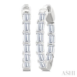 2 Ctw Emerald Cut Diamond Inside Out Fashion Hoop Earring in 14K White Gold