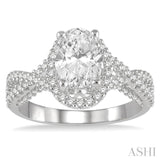 1/2 Ctw Criss Cross Shank Oval Semi-Mount Round Cut Diamond Engagement Ring in 14K White Gold