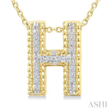 1/20 Ctw Bubble Accent Initial 'H' Round Cut Diamond Fashion Pendant With Chain in Yellow Gold Vermeil