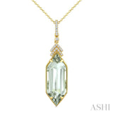 22X8 MM Evoque Gemstone Hexagon Shape Green Amethyst and 1/10 Ctw Round Cut Diamond Semi-Precious Pendant With Chain in 14K Yellow Gold
