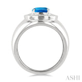 8 MM Cushion Shape Blue Topaz and 1/20 Ctw Round Cut Diamond Semi-Precious Ring in Sterling Silver