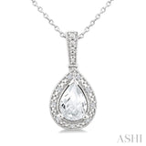 7X5 MM Pear Shape White Topaz and 1/50 Ctw Round Cut Diamond Semi-Precious Pendant With Chain in Sterling Silver