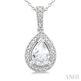 7X5 MM Pear Shape White Topaz and 1/50 Ctw Round Cut Diamond Semi-Precious Pendant With Chain in Sterling Silver
