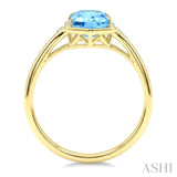 16X6 MM Hexagon Shape Blue Topaz and 1/10 Ctw Round Cut Diamond Semi-Precious Ring in 10K Yellow Gold