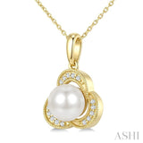 7 MM White Cultured Pearl and 1/20 Ctw Round Cut Diamond Fashion Pendant With Chain in 10K Yellow Gold