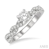 7/8 Ctw Twisted Shank Diamond Engagement Ring With 1/2 Ct Round Cut Center Stone in 14K White Gold