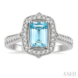 1/4 Ctw Cushion Shape 8x6MM Aquamarine and Round Cut Diamond Precious Ring in 14K White Gold