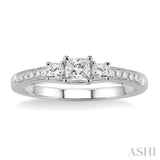 3/8 ctw Diamond Engagement Ring with 1/5 Ct Princess Cut Center Stone in 14K White Gold