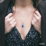 6x4 MM Pear Shape Tanzanite and 1/10 ctw Round Cut Diamond Pendant in 14K White Gold with Chain