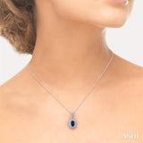 6x4 MM Oval Cut Sapphire and 1/20 Ctw Single Cut Diamond Pendant in 10K White Gold with Chain