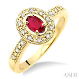 5x3 MM oval cut Ruby and 1/10 Ctw Single Cut Diamond Ring in 14K Yellow Gold.