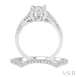 3/4 ctw Diamond Wedding Set with 5/8 ctw Lovebright Round Cut Engagement Ring and 1/10 ctw Wedding Band in 14K White Gold