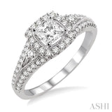 3/4 ctw Diamond Engagement Ring with 1/4 ct Princess Cut Center Stone in 14K White Gold