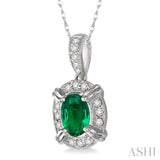 Oval Shape Gemstone & Diamond Pendant