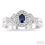 5x3 MM Oval Cut Sapphire and 1/50 ctw Single Cut Diamond Ring in Sterling Silver