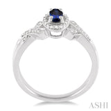 5x3 MM Oval Cut Sapphire and 1/50 ctw Single Cut Diamond Ring in Sterling Silver