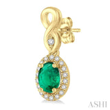 5x3 MM Oval Cut Emerald and 1/6 ctw Round Cut Diamond Earrings in 10K Yellow Gold