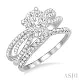 7/8 ctw Diamond Lovebright Wedding Set with 5/8 ctw Engagement Ring and 1/5 ctw Wedding Band in 14K White Gold