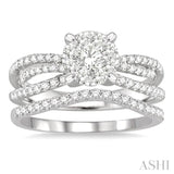 7/8 ctw Diamond Lovebright Wedding Set with 5/8 ctw Engagement Ring and 1/5 ctw Wedding Band in 14K White Gold