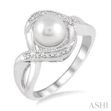 Silver Pearl & Diamond Ring