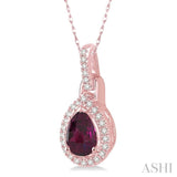 7x5 MM Pear Shape Rhodolite Garnet and 1/10 ctw Round Cut Diamond Pendant in 10K Rose Gold with Chain
