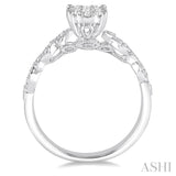 3/8 ctw Round Cut Diamond Lovebright Vintage Engagement Ring in 14K White Gold