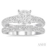 3/8 ctw Round Cut Diamond Lovebright Bridal Set with 1/3 ctw Engagement Ring and 1/20 ctw Wedding Band in 14K White Gold