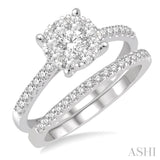 1.00 ctw Round Cut Diamond Lovebright Bridal Set with 3/4 ctw Engagement Ring and 1/4 ctw Wedding Band in 14K White Gold