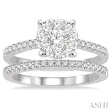 1.00 ctw Round Cut Diamond Lovebright Bridal Set with 3/4 ctw Engagement Ring and 1/4 ctw Wedding Band in 14K White Gold