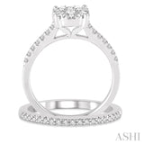 1.00 ctw Round Cut Diamond Lovebright Bridal Set with 3/4 ctw Engagement Ring and 1/4 ctw Wedding Band in 14K White Gold