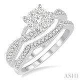 5/8 ctw Round Cut Diamond Lovebright Bridal Set with 1/2 ctw Engagement Ring and 1/6 ctw Wedding Band in 14K White Gold