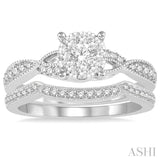 5/8 ctw Round Cut Diamond Lovebright Bridal Set with 1/2 ctw Engagement Ring and 1/6 ctw Wedding Band in 14K White Gold