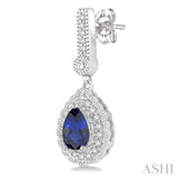 6x4 MM Pear Shape Sapphire and 1/4 ctw Round Cut Diamond Earrings in 14K White Gold