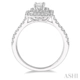 1 Ctw Diamond Ladies Engagement Ring with 1/2 Ct Emerald Cut Center Stone in 14K White Gold