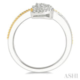 1/3 ctw Pear Shape Open End Split Shank Lovebright Round Cut Diamond Ring in 14K White and Yellow Gold