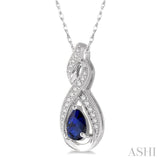 6x4 MM Entwined Pear Shape Sapphire and 1/10 Ctw Round Cut Diamond Precious Pendant With Chain in 10K White Gold