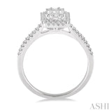 3/8 ctw Emerald Shape fusion Baguette and Round Cut Diamond Ring in 14K White Gold