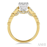 1/2 ctw Marquise Shank Circular Mount Lovebright Round Cut Diamond Ring in 14K Yellow and White Gold