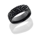 Lashbrook Zirconium 8Mm Domed Band With A Laser Carved Escher 2 Design Z8D/Blcvescher2