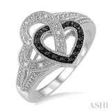 1/10 ctw White and Black Diamond Heart Shape Ring in Sterling Silver